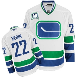Daniel Sedin Youth Reebok Vancouver Canucks Authentic White Third 40TH Patch NHL Jersey
