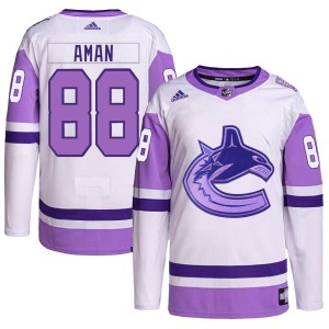 Nils Aman Youth Adidas Vancouver Canucks Authentic White/Purple Hockey Fights Cancer Primegreen Jersey