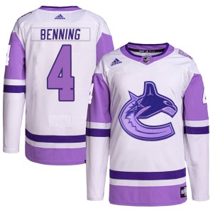 Jim Benning Youth Adidas Vancouver Canucks Authentic White/Purple Hockey Fights Cancer Primegreen Jersey