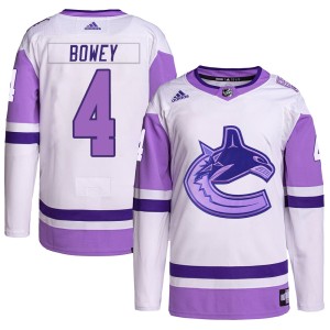 Madison Bowey Youth Adidas Vancouver Canucks Authentic White/Purple Hockey Fights Cancer Primegreen Jersey