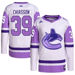 Alex Chiasson Youth Adidas Vancouver Canucks Authentic White/Purple Hockey Fights Cancer Primegreen Jersey