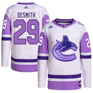 Casey DeSmith Youth Adidas Vancouver Canucks Authentic White/Purple Hockey Fights Cancer Primegreen Jersey