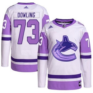 Justin Dowling Youth Adidas Vancouver Canucks Authentic White/Purple Hockey Fights Cancer Primegreen Jersey