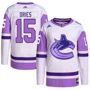 Sheldon Dries Youth Adidas Vancouver Canucks Authentic White/Purple Hockey Fights Cancer Primegreen Jersey