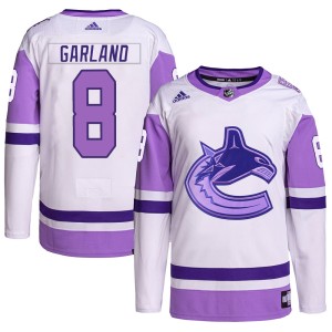 Conor Garland Youth Adidas Vancouver Canucks Authentic White/Purple Hockey Fights Cancer Primegreen Jersey