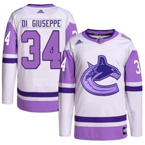 Phillip Di Giuseppe Youth Adidas Vancouver Canucks Authentic White/Purple Hockey Fights Cancer Primegreen Jersey