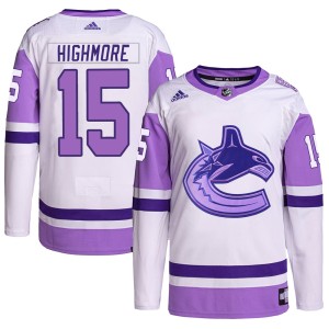 Matthew Highmore Youth Adidas Vancouver Canucks Authentic White/Purple Hockey Fights Cancer Primegreen Jersey