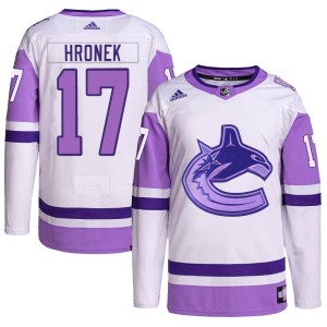 Filip Hronek Youth Adidas Vancouver Canucks Authentic White/Purple Hockey Fights Cancer Primegreen Jersey