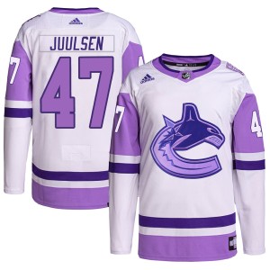 Noah Juulsen Youth Adidas Vancouver Canucks Authentic White/Purple Hockey Fights Cancer Primegreen Jersey