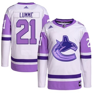 Jyrki Lumme Youth Adidas Vancouver Canucks Authentic White/Purple Hockey Fights Cancer Primegreen Jersey