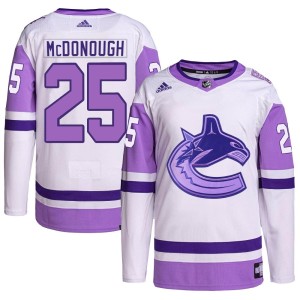 Aidan McDonough Youth Adidas Vancouver Canucks Authentic White/Purple Hockey Fights Cancer Primegreen Jersey