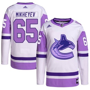 Ilya Mikheyev Youth Adidas Vancouver Canucks Authentic White/Purple Hockey Fights Cancer Primegreen Jersey