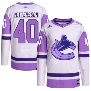 Elias Pettersson Youth Adidas Vancouver Canucks Authentic White/Purple Hockey Fights Cancer Primegreen Jersey