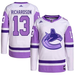 Brad Richardson Youth Adidas Vancouver Canucks Authentic White/Purple Hockey Fights Cancer Primegreen Jersey