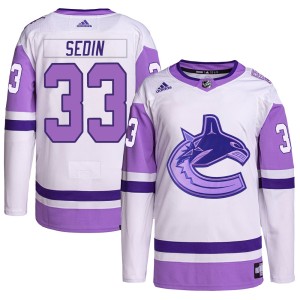 Henrik Sedin Youth Adidas Vancouver Canucks Authentic White/Purple Hockey Fights Cancer Primegreen Jersey