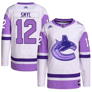 Stan Smyl Youth Adidas Vancouver Canucks Authentic White/Purple Hockey Fights Cancer Primegreen Jersey