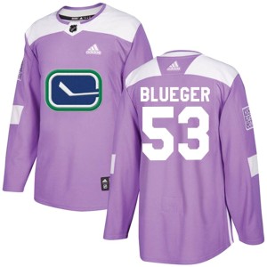 Teddy Blueger Youth Adidas Vancouver Canucks Authentic Blue Purple Fights Cancer Practice Jersey