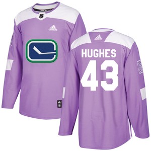 Quinn Hughes Youth Adidas Vancouver Canucks Authentic Purple Fights Cancer Practice Jersey