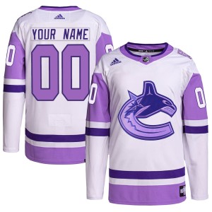 Custom Men's Adidas Vancouver Canucks Authentic White/Purple Custom Hockey Fights Cancer Primegreen Jersey