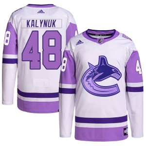 Wyatt Kalynuk Men's Adidas Vancouver Canucks Authentic White/Purple Hockey Fights Cancer Primegreen Jersey