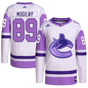 Alexander Mogilny Men's Adidas Vancouver Canucks Authentic White/Purple Hockey Fights Cancer Primegreen Jersey
