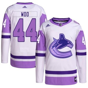 Jett Woo Men's Adidas Vancouver Canucks Authentic White/Purple Hockey Fights Cancer Primegreen Jersey