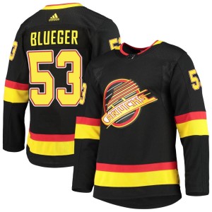Teddy Blueger Youth Adidas Vancouver Canucks Authentic Blue Black Alternate Primegreen Pro Jersey