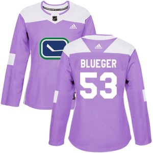 Teddy Blueger Women's Adidas Vancouver Canucks Authentic Blue Purple Fights Cancer Practice Jersey