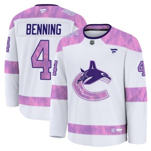 Jim Benning Men's Fanatics Vancouver Canucks Premium White 2024 Hockey Fights Cancer Practice Jersey