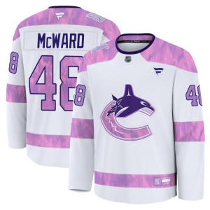 Cole McWard Men's Fanatics Vancouver Canucks Premium White 2024 Hockey Fights Cancer Practice Jersey