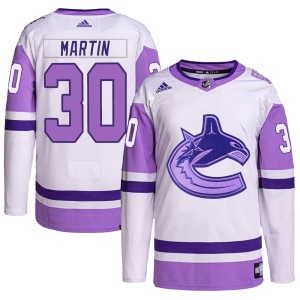 Spencer Martin Youth Adidas Vancouver Canucks Authentic White/Purple Hockey Fights Cancer Primegreen Jersey
