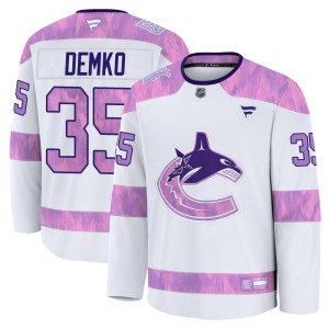 Thatcher Demko Youth Fanatics Vancouver Canucks Premium White 2024 Hockey Fights Cancer Practice Jersey