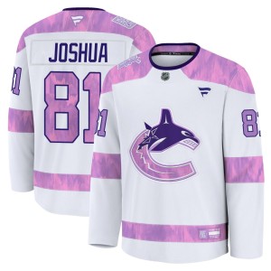 Dakota Joshua Youth Fanatics Vancouver Canucks Premium White 2024 Hockey Fights Cancer Practice Jersey