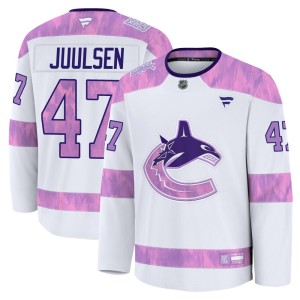 Noah Juulsen Youth Fanatics Vancouver Canucks Premium White 2024 Hockey Fights Cancer Practice Jersey