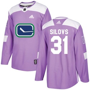 Arturs Silovs Youth Adidas Vancouver Canucks Authentic Purple Fights Cancer Practice Jersey