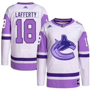 Sam Lafferty Men's Adidas Vancouver Canucks Authentic White/Purple Hockey Fights Cancer Primegreen Jersey
