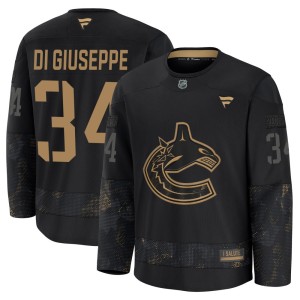 Phillip Di Giuseppe Youth Fanatics Vancouver Canucks Premium Black 2024 Military Appreciation Practice Jersey