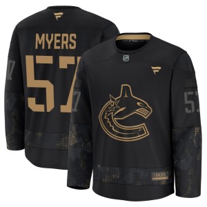 Tyler Myers Youth Fanatics Vancouver Canucks Premium Black 2024 Military Appreciation Practice Jersey